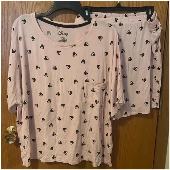 Disney Minnie Mouse Mickey Mouse Pajama Set Top Shorts Pink Black Large - Picture 11 of 15